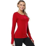 Cadmus Women's Workout Long Sleeve Shirts for Yoga Athletic Running Shirt Dry Fit 1-Pack T-Shirts, Red,X-Large